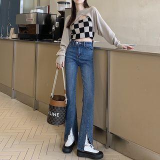 High-waist Split Skinny Jeans