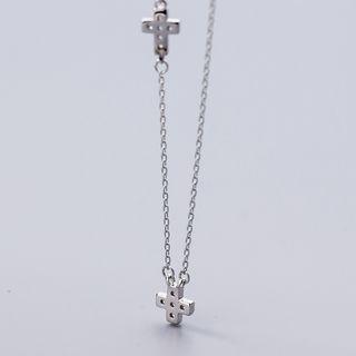 925 Sterling Silver Rhinestone Cross Pendant Necklace Silver - One Size