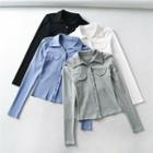 Long-sleeve Collared Button-up T-shirt