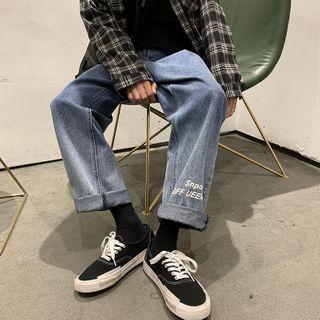 High-waist Gradient Letter Printed Jeans