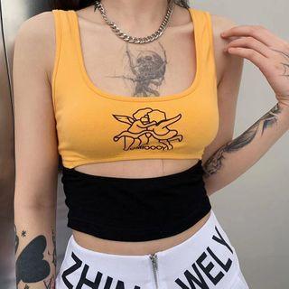Color Panel Cut-out Sleeveless Crop Tank Top
