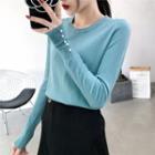 Long-sleeve Faux Pearl Embellished Knit Top