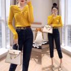 Twisted Knit Top / Straight-leg Jeans