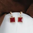 Faux Pearl Faux Crystal Square Dangle Earring