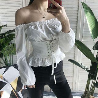 Off-shoulder Long-sleeve Ruffles Corset Blouse