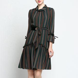 Striped Tie Waist A-line Dress