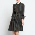 Striped Tie Waist A-line Dress