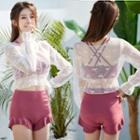 Set: Strappy Bikini + Long-sleeve Lace Cover Up