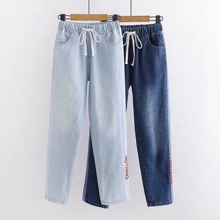 Embroidered Drawstring Straight-leg Jeans