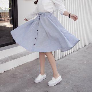 Buttoned Drawstring A-line Skirt