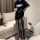 Elbow-sleeve Print T-shirt / Pants / Set