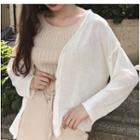 Faux-pearl Button Cardigan/ Cable-knit Halter Camisole Top