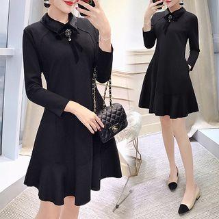 3/4-sleeve Jeweled A-line Mini Dress