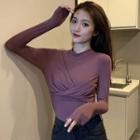 Long-sleeve Twist-front Mock-neck Top