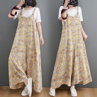 Print Wide Leg Jumper Pants Yellow - One Size