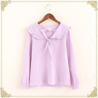 Long-sleeve Frilled Tie-neck Top