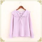 Long-sleeve Frilled Tie-neck Top