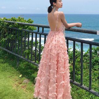 Open Back Spaghetti Strap Maxi A-line Dress