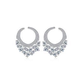 Elegant And Bright Geometric Round Earrings With Cubic Zirconia Silver - One Size