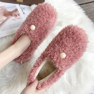 Faux Pearl Accent Fleece Flats