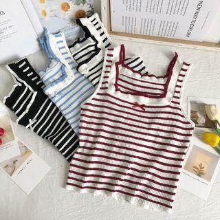 Ruffle-edge Striped Knit Tank Top