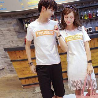 Couple Matching Lettering T-shirt / Fringe Trim T-shirt Dress
