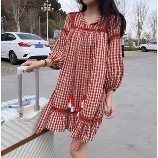 Long-sleeve Plaid Dress As Shown In Figure - One Size