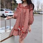 Long-sleeve Plaid Dress As Shown In Figure - One Size