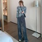 Zebra-print Velvet Loose Top / Velvet Wide-leg Pants