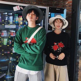 Couple Matching Rose Embroidered Pullover