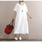Plain Elbow-sleeve Maxi Dress