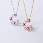 Rhinestone Flower Crescent-shaped Pendant Necklace
