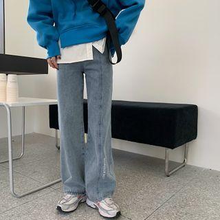 Washed High-waist Letter Embroidered Jeans