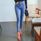 Button-fly Washed Skinny Jeans