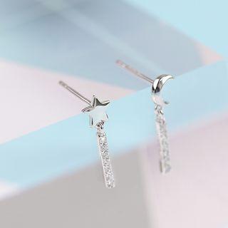 Sterling Silver Moon Star Rhinestone Earring