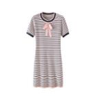 Short-sleeve Contrast Trim Ribbon Striped Mini Knit Dress