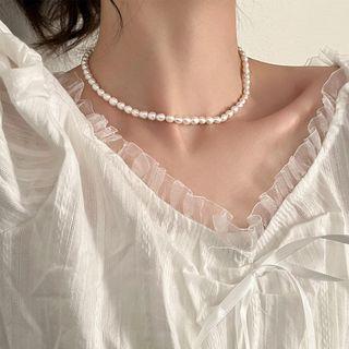 Freshwater Pearl Alloy Necklace Necklace - Faux Pearl - White - One Size