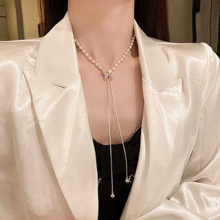 Butterfly Rhinestone Faux Pearl Fringed Alloy Choker Gm2437 - Gold - One Size