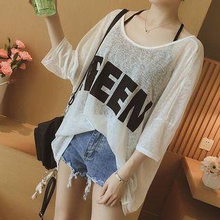 Set: 3/4-sleeve Lettering Top + Camisole Top