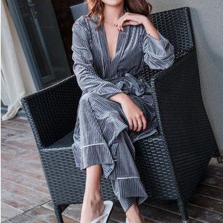 Loungewear Set: Velvet Robe + Pants + Spaghetti Strap Top