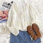 Long-sleeve Lace Trim V-neck Chiffon Shirt