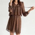 Tie-neck Leopard Print Dress