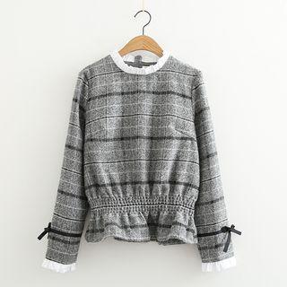 Frill Trim Plaid Long Sleeve Top