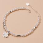 Clover Pendant Faux Pearl Sterling Silver Bracelet 1 Pc - S925 Silver - White - One Size