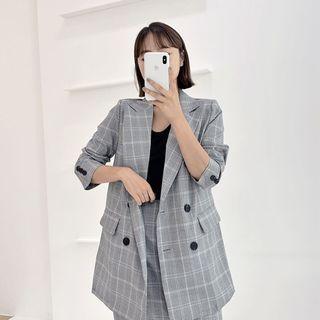 [lovb] Glen-plaid Double-breasted Blazer