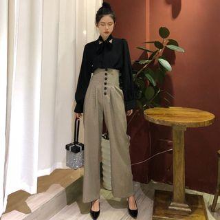 Long-sleeve Shirt / High Waist Wide Leg Pants
