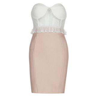 Strapless Lace Panel Sheath Cocktail Dress