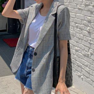Plaid Short-sleeve Linen Jacket