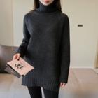 High-neck Raglan-sleeve Wool Blend Sweater