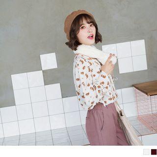 Bell Sleeve Fox Print Chiffon Top